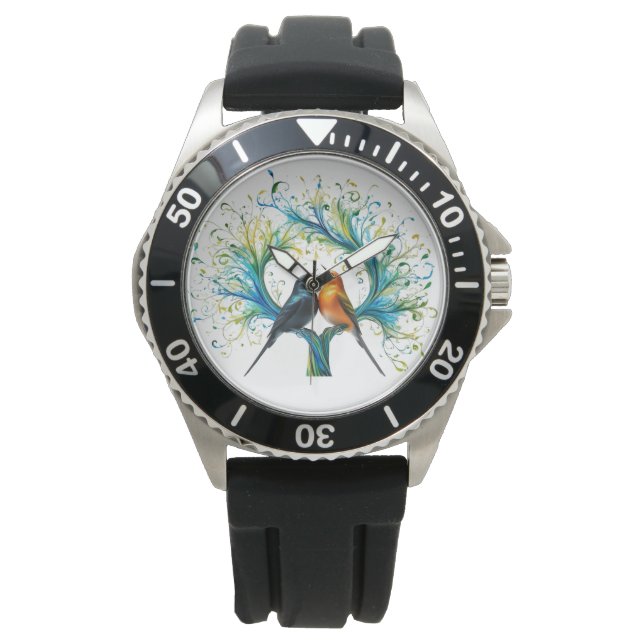 Montre E-Watch en acier inoxydable moderne avec caoutchou (devant)