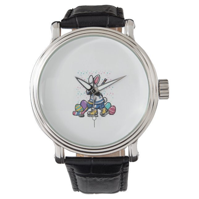 Montre Easter Bunny Ice Hockey Player Eggs Rabbit Boys Ki (devant)
