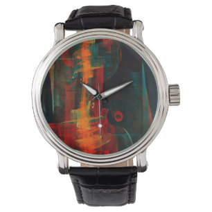 Montre Eau Orange Rouge Bleu moderne Art Abstrait Motif