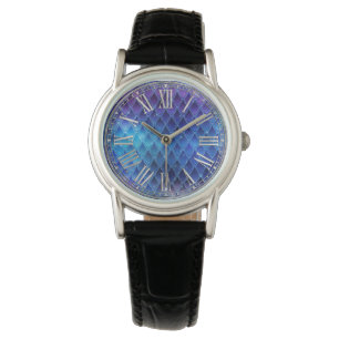 Montre Écales de dragon Bleu & Argent Pailletées