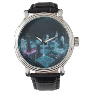 Montre Échecs Cyberpunk, jeu de société numérique néon S