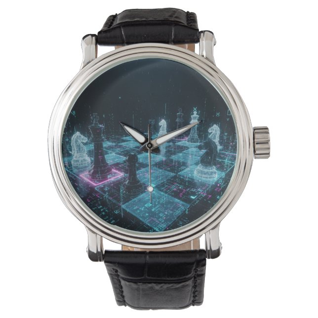 Montre Échecs Cyberpunk, jeu de société numérique néon S (devant)