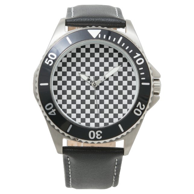 Montre Échecs d'impression de crocodile noir et blanc (devant)