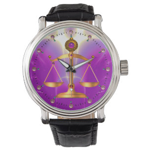 MONTRE ÉCHELLES D'OR DE LA LOI AVEC PIERRES GEM, SYMBOLE