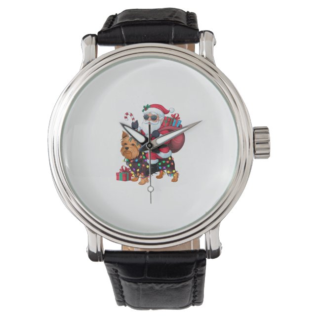 Montre Éclairage de Noël Père Noël équitation Yorkshire T (devant)