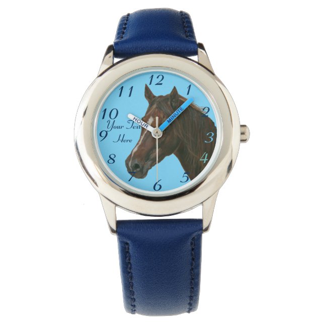 Montre Écorce portrait de cheval marron (devant)