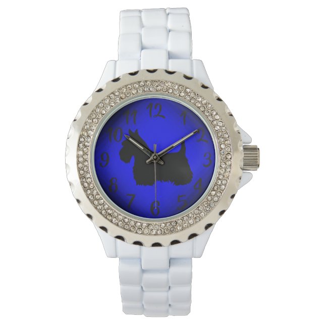 Montre Ecosse, Terrier écossais, noir/blanc bleu (devant)