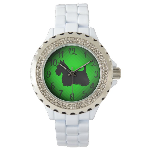 Montre Ecosse, Terrier écossais, vert noir/blanc (devant)