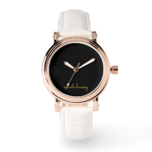Montre Écriture noire et or    Monogramme moderne élégant