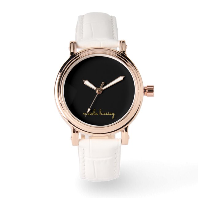 Montre Écriture noire et or  | Monogramme moderne élégant (Recto)