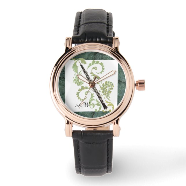 Montre Effet de pierre d'obe et de feuillage Monogramme p (Recto)