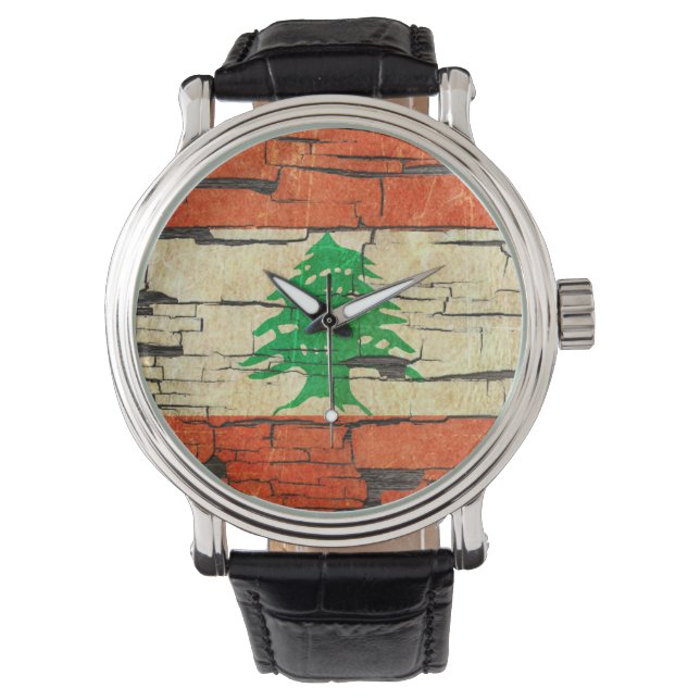 Montre Effet Peinture de Drapeau Libanais fissuré (devant)