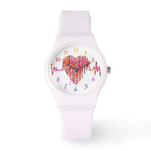 Montre EKG ligne coeur médical rouge infirmière