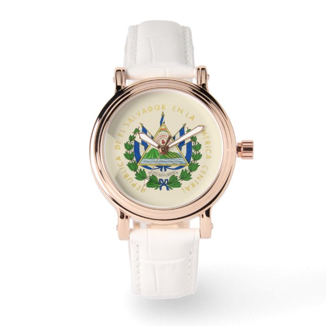 Montre El Salvador Flag Icon RG White Leather Watch (Recto)
