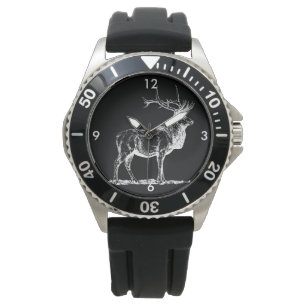 Montre Élans majestueux de Taureau en noir et blanc