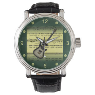 Montre Electric Guitar à Rolled Sheet Music avec l'or et 