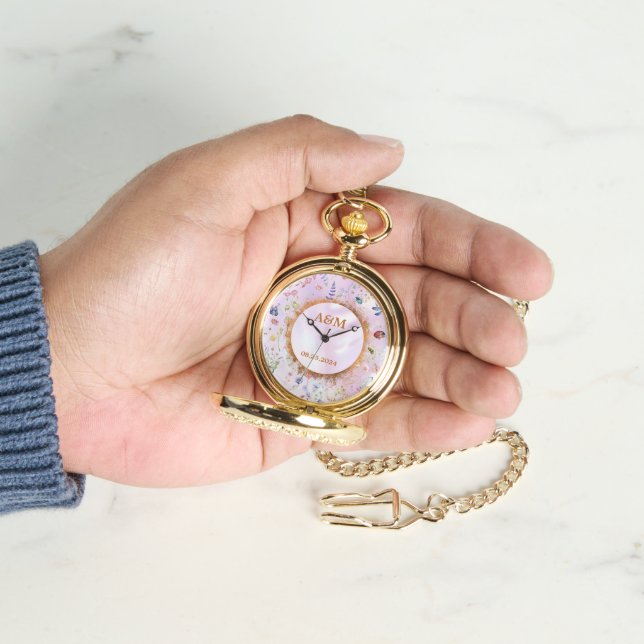Montre électronique de Fleur sauvage lunaire rose  (main)