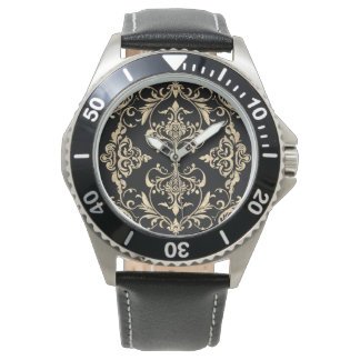 Montre Élégance Classique, Motif en or noir mosaïque, Hom
