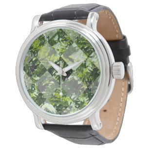 Montre Élégance d'émeraude : Feuilles verts en coupe diam