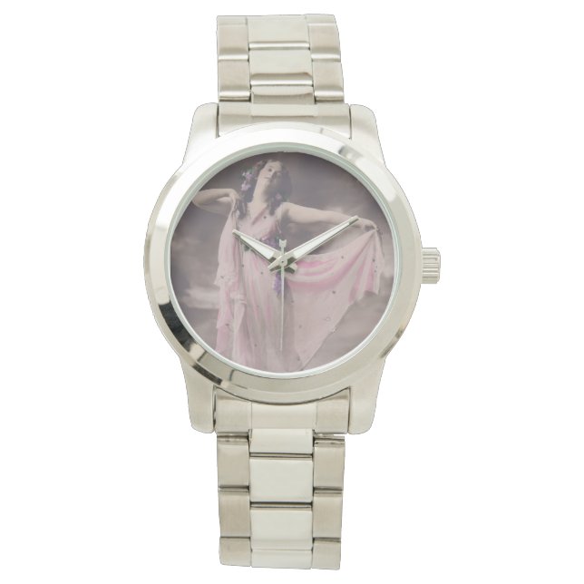 Montre Élégance vintage en Robe Florale Rose (devant)