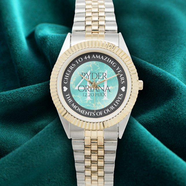 Montre Élégant 11ème 44ème anniversaire de Mariage turquo (Elegant 44th Turquoise Wedding Anniversary Wristwatch Cover Photo)