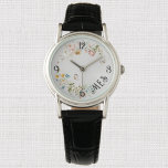 Montre Élégant 1600s Floral Néerlandais subtil Pastels Fe<br><div class="desc">Une montre classique pour dames avec élégante aquarelle pastels mortes art de vie imprimé sur un arrière - plan de couleur platine. Modifiez ou supprimez facilement les initiales monographiques à l'aide du Modèle fourni. Conçu avec un bracelet en cuir marron en croix et un coque en alliage d'argent. Il y...</div>