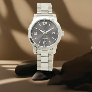 Montre Élégant argent monogrammé brossé métal