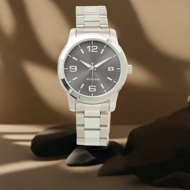 Montre Élégant argent monogrammé brossé métal (Créateur téléchargé)