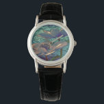Montre Elégant Art Joli Bleu Métallisé Fleurs<br><div class="desc">Art métallisé élégant et élégant avec fleurs bleues. Un look de verre tendu.</div>