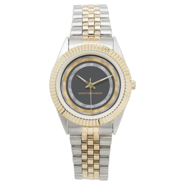 Montre Elégant Black Silver Gold Foil Personnalisé (devant)