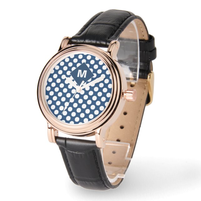 Montre Elégant bleu marine blanc élégant Monogramme perso (Angle)