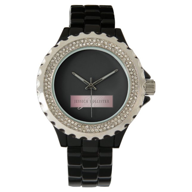 Montre Elégant Blush Faux Rose Gold | Nom et initiales (devant)