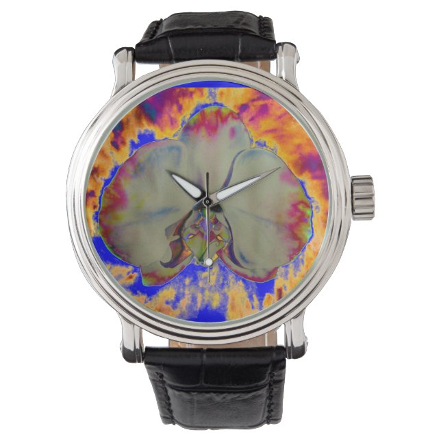 Montre Elégant boho abstrait aquarelle orchidée peinture (devant)