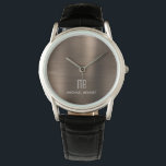 Montre Élégant bronze monogramme Brown brossé métal<br><div class="desc">Monographie de bronze Brown brossé Elégant Personnalisé.</div>