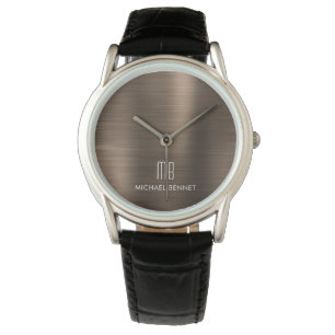 Montre Élégant bronze monogramme Brown brossé métal