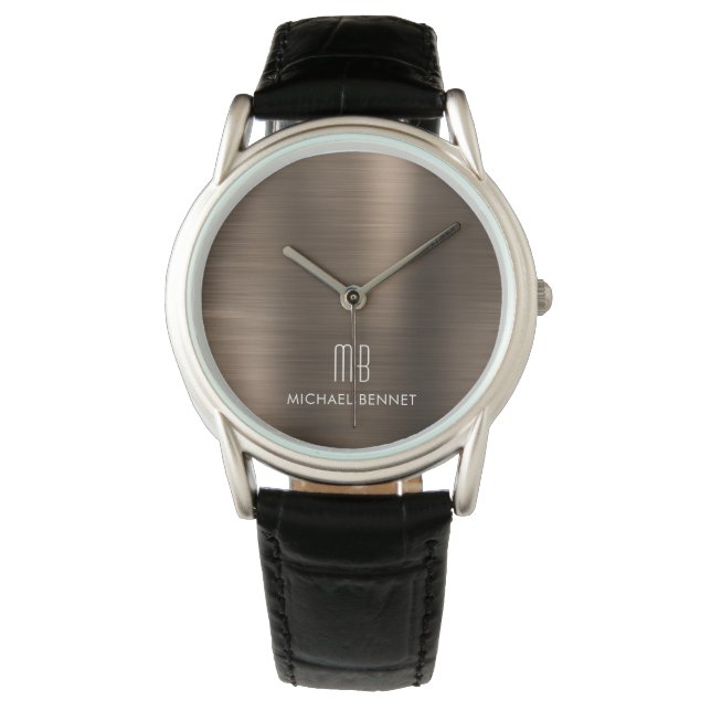 Montre Élégant bronze monogramme Brown brossé métal (devant)