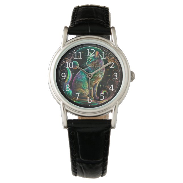 Montre Élégant Chat Psychédélique Art Moderne | (devant)