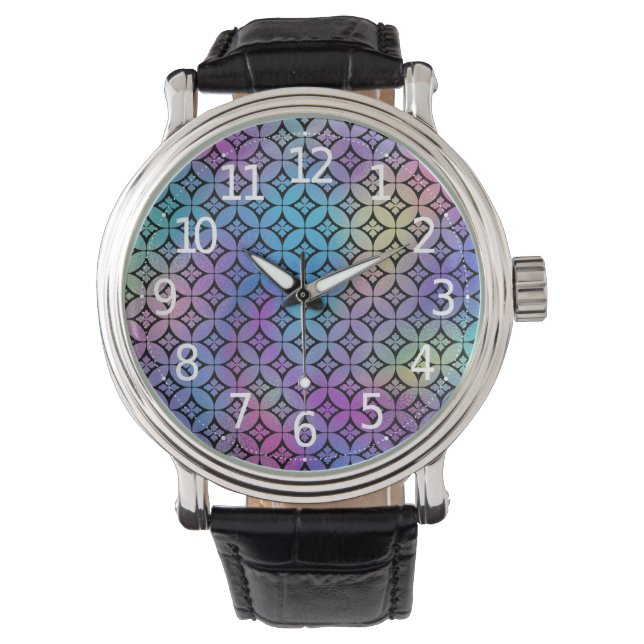 Montre Elégant coloré Abstrait cercles floraux Motif (devant)