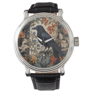 Montre Elégant corbeau noir William Morris Inspiré Floral
