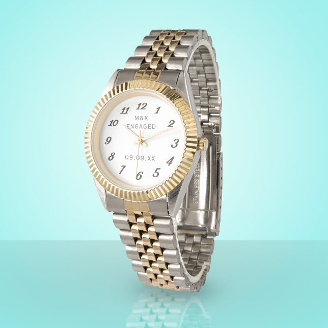Montre Élégant couple monogramme Fiançailles engagé (Give the gift of time for your engagement. Add your initials and date. Also works for an anniversary)