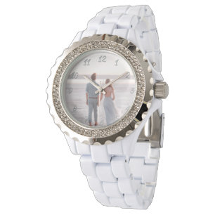 Montre Elégant cristaux blancs personnalisable cadeau pho