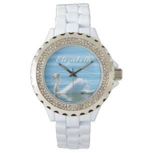 Montre Elégant cygne blanc Nom personnalisé