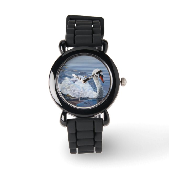 Montre Elégant cygne blanc sur l'eau (Recto)