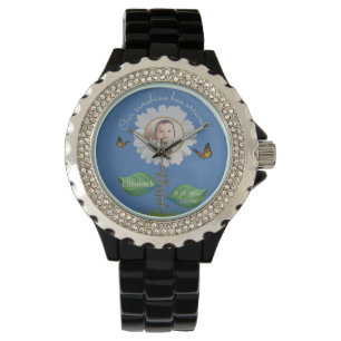 Montre Elégant Daisy Blue Floral Cute Baby Photo & Nom