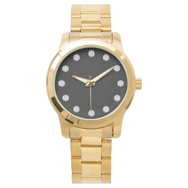 Montre Élégant Damas Et Diamant Noir (devant)