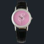 Montre Élégant do-it-yourself blanc Monogramme/rose<br><div class="desc">Personnalisez cette montre cool à la mode avec votre Monogramme en blanc Script Lettering sur un arrière - plan rose. Un accessoire unique,  frais,  féminin et féminin.</div>