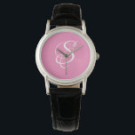 Montre Élégant do-it-yourself blanc Monogramme/rose<br><div class="desc">Personnalisez cette montre cool à la mode avec votre Monogramme en blanc Script Lettering sur un arrière - plan rose. Un accessoire unique, frais, féminin et féminin.</div>