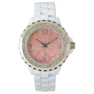 Montre élégant faux or motif d'ananas tropical