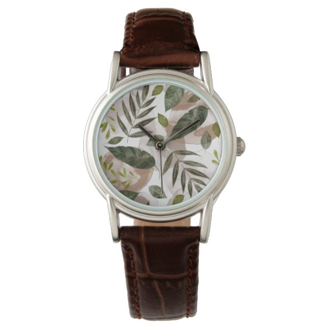 Montre Élégant Feuilles de Safari Botanique (devant)