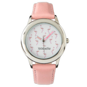 Montre Élégant Flamant rose blanc rose Monogramme perso